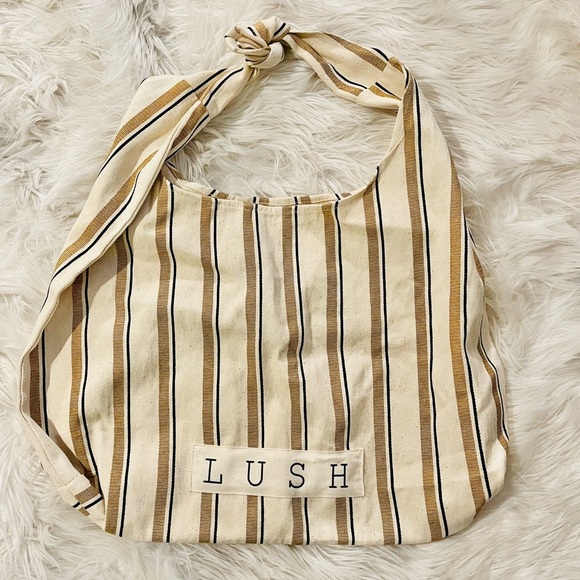 Lush Farmhouse Stripe Printed Canvas Single Knot Hobo Bag - Picture 3 of 4